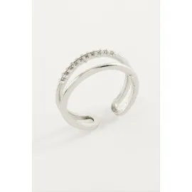 İkili Zirkon Taşlı Yüzük-Gümüş Rengi