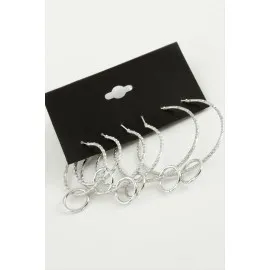 Burgulu Metal Halka Küpe 6 Adet-Gümüş Rengi