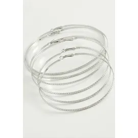 Zikzak Desenli Metal Halka Küpe 6 Adet-Gümüş Rengi