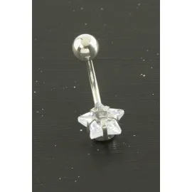 Yıldız Zirkon Taşlı Çelik Piercing 1 Adet-Gümüş Rengi