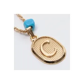 Plastik Boncuklu Burgulu Harfli Kolye-C