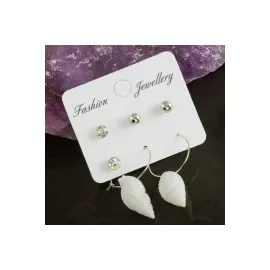 6 Adet Deniz Kabuğu Taşlı Halka Küpe 2 cm-Beyaz