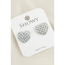 Kalp Yeni Sezon İnci Küpe-Gümüş Rengi