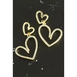 Kalp Yeni Sezon Taşlı Küpe-Sarı