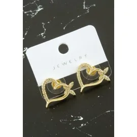 Kalp Kelebek Zirkon Taşlı Küpe-Gümüş Rengi