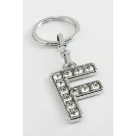 Gümüş Renkli Taşlı Harf Anahtarlık-F