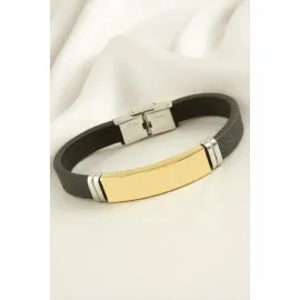 İsim Yazılabilir Deri Çelik Bileklik-Sarı