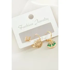 3 Adet Yıldız Zirkon Taşlı Küpe-Sarı