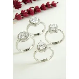 Karışık Lüks Zirkon Taşlı Ciddi İlişki Yüzüğü-Gümüş Rengi