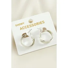 3 Sıra Trend Halka Küpe-Gümüş Rengi