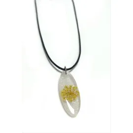 Sultanotu Çiçeği Oval Epoksi Kolye-Beyaz