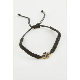 Yonca Makrome Örgülü Bileklik-Siyah