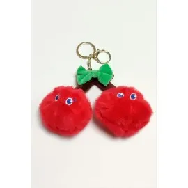 Kiraz Peluş Ayıcık Anahtarlık 1 Adet-Kırmızı