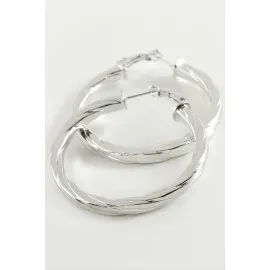 Burgulu Halka Küpe 5 Cm-Gümüş Rengi