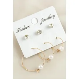 6 Adet İnci Taşlı Halka Küpe 2,5 Cm-Roz