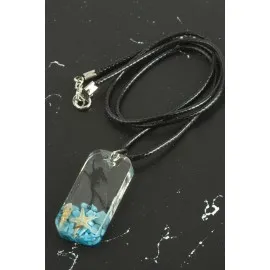 Deniz Kızı Dikdörtgen Epoksi Kolye-Mavi