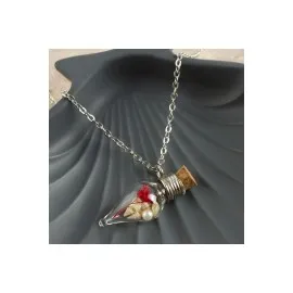 Çiçek Fanus Canlı Kolye-Gümüş Rengi