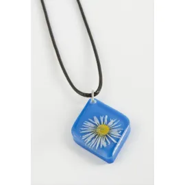 Papatya Köşeli Epoksi Kolye-Mavi