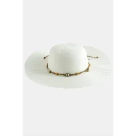 Göz Örme Zincir Hasır Şapka-Beyaz