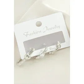 3 Adet Kalp Zirkon Taşlı Küpe-Gümüş Rengi