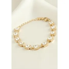 Xuping Kare Zirkon Taşlı Lüks Çelik Bileklik-Roz