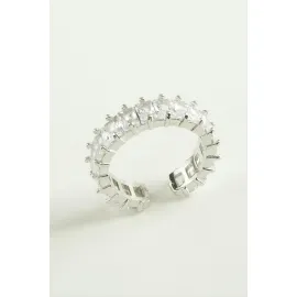 Karışık Lüks Baget Zirkon Taşlı Yüzük-Gümüş Rengi