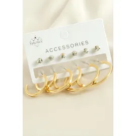 12 Adet Ezme Taşlı Halka Küpe-Gümüş Rengi