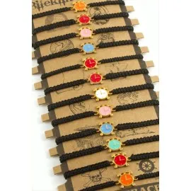 Yonca Makrome Örgülü Bileklik-Renkli