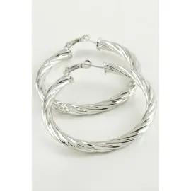 Burgulu Halka Küpe 6 Cm-Gümüş Rengi