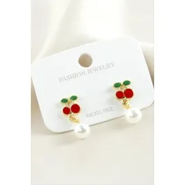 Kiraz Mineli İnci Küpe-Kırmızı