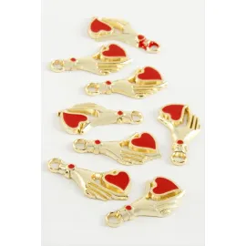 Kalp Tek Kulplu Mineli Bileklik ve Kolye Ucu Aparatı 1 Adet-Kırmızı