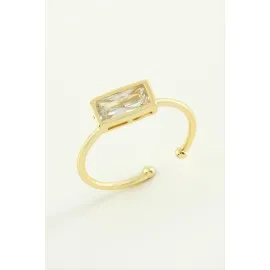 Dikdörtgen Zirkon Taşlı Yüzük-Sarı