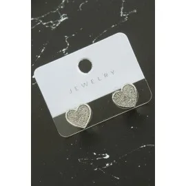 Kalp Zirkon Taşlı Küpe-Gümüş Rengi