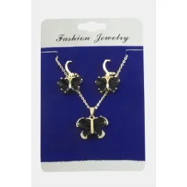 Kelebek Zirkon Taşlı Set Kolye-Siyah