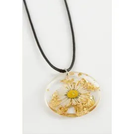 Papatya Epoksi Kolye-Beyaz