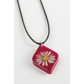 Papatya Köşeli Epoksi Kolye-Fuşya