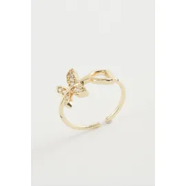 Kelebek Zirkon Taşlı Yüzük-Gümüş Rengi