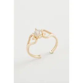 Kalp Tek Taşlı Yüzük-Gümüş Rengi