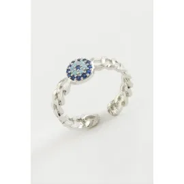 Nazar Zirkon Taşlı Yüzük-Gümüş Rengi