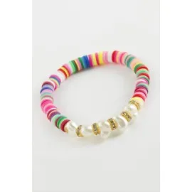 İnci Fimo Boncuk Bileklik-Beyaz