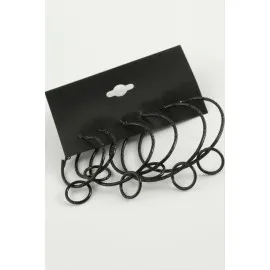 Noktalı İç İçe Metal Halka Küpe 6 Adet-Siyah