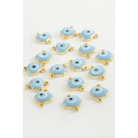 Nazar Çift Kulplu Mineli Bileklik Ve Kolye Ucu Aparatı 1 Adet-Açık Mavi