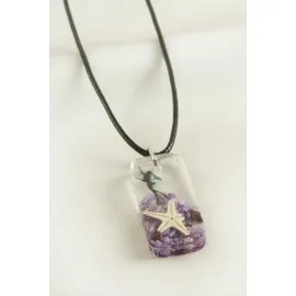 Deniz Yıldızı Dikdörtgen Epoksi Kolye-Mor