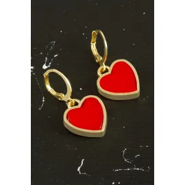 Kalp Polyester Küpe-Kırmızı