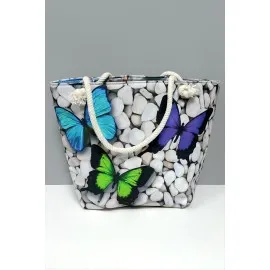 Kelebek Desenli Plaj Çantası-Renkli