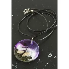 Kaplumbağa Deniz Efektli Epoksi Kolye-Mor