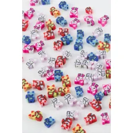 Kedi Desenli Fimo Boncuk 100 Adet-Renkli