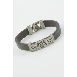 Çift Başlı Kartal Suni Deri Bileklik-Yeşil