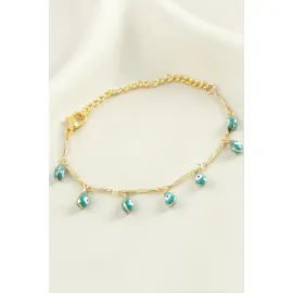 Damla Nazar Boncuk Mineli Bileklik-Petrol Yeşili