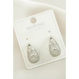 Xuping Su Damlası Zirkon Taşlı Lüks Çelik Küpe-Gümüş Rengi